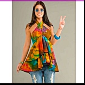 Multicolor Halter Neck Top WOMANS COSTUMES60's 70's HippieS HALTER TOP OSFM NEW
